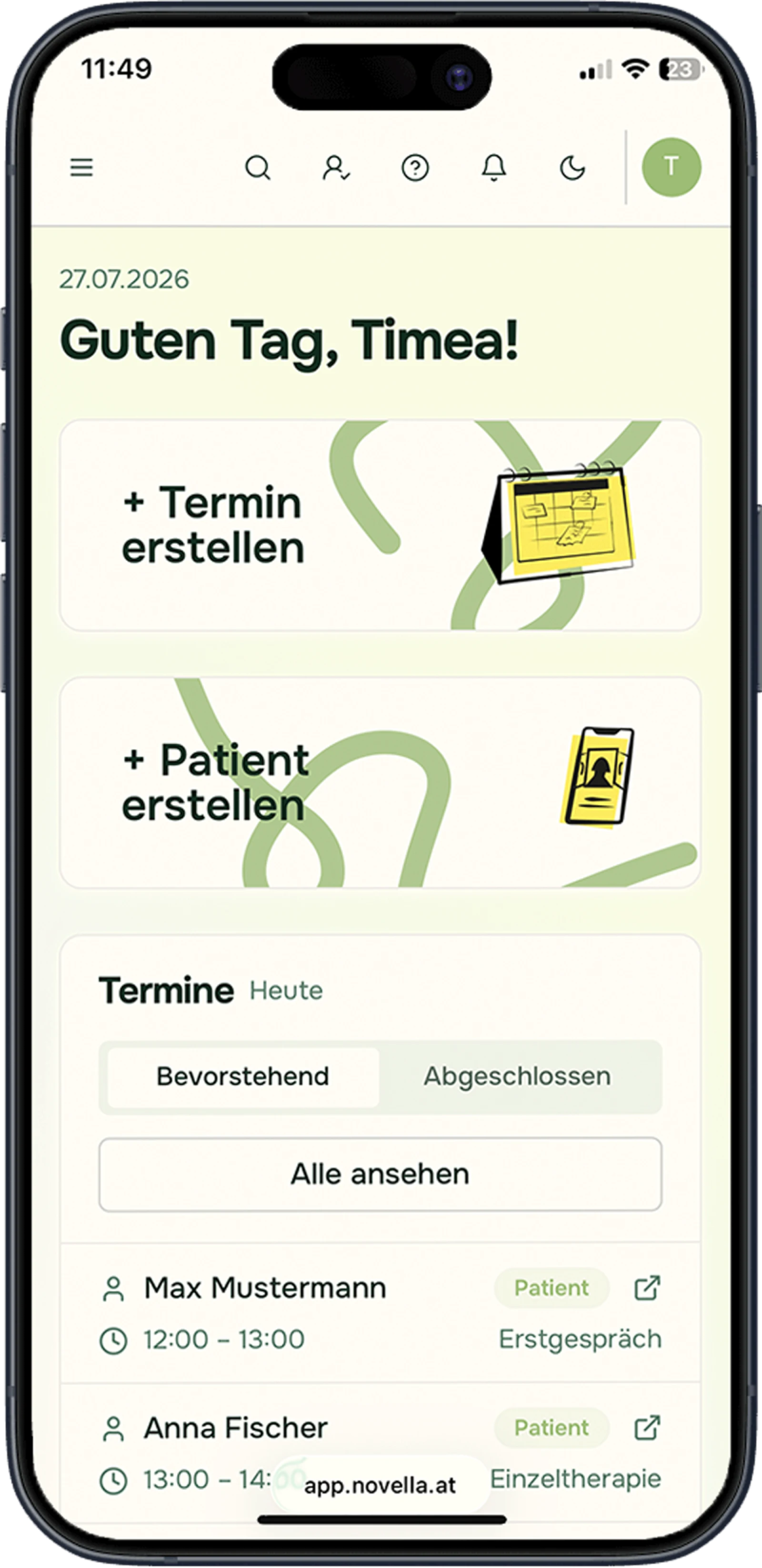 Novella geöffnet auf einem Smartphone